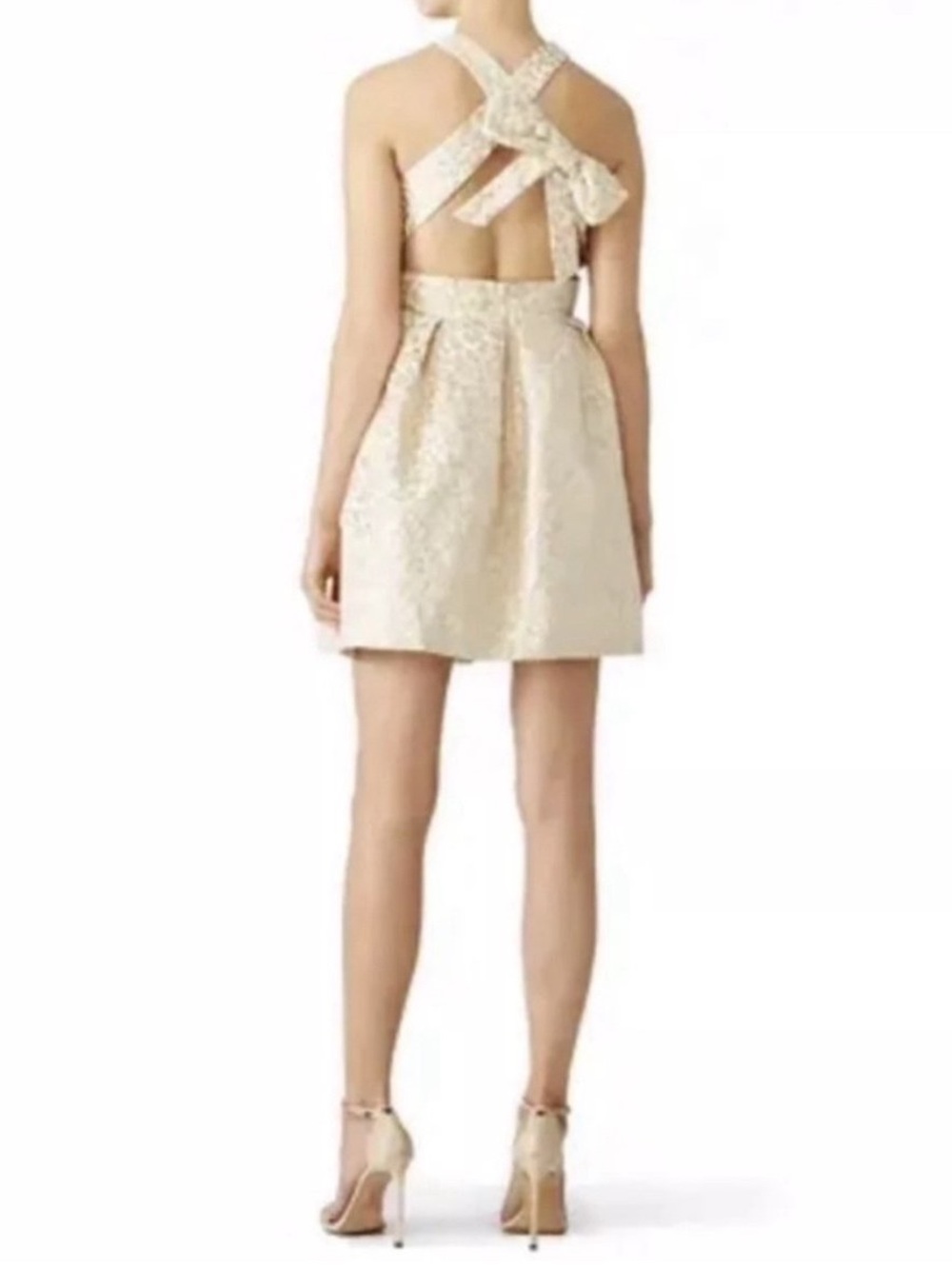 Hutch / Anthropologie gold metallic leopard print bow back mini dress - Size 8